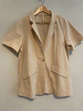 Free People Short Sleeve Blazer, Large, Beige
